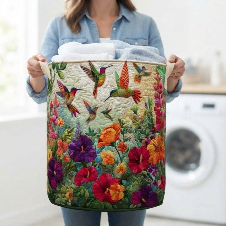 Quilted Floral Laundry Basket with Canvas Handles, Self-Standing Fabric Hamper 3