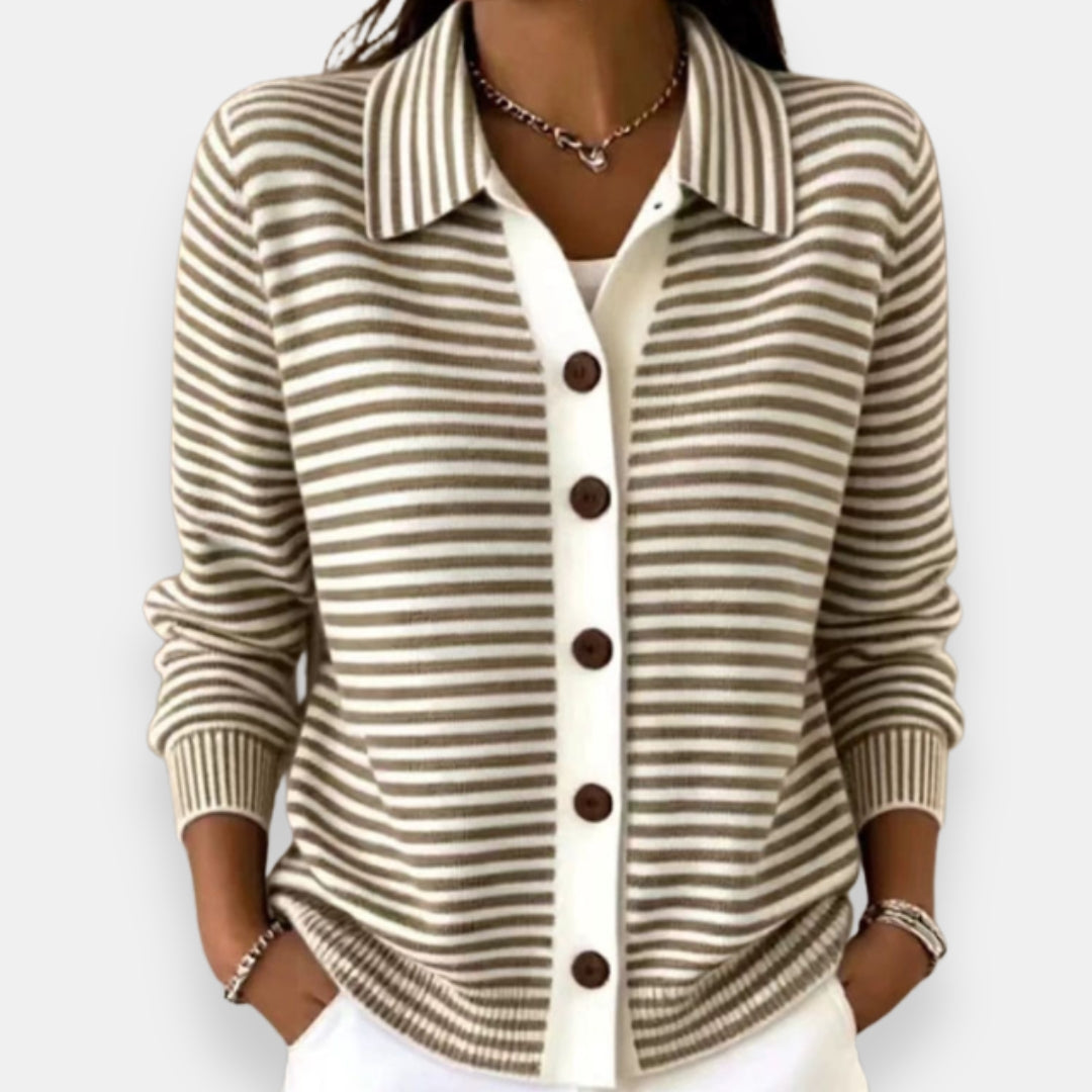 Striped Button Cardigan with Ribbed Cuffs 1