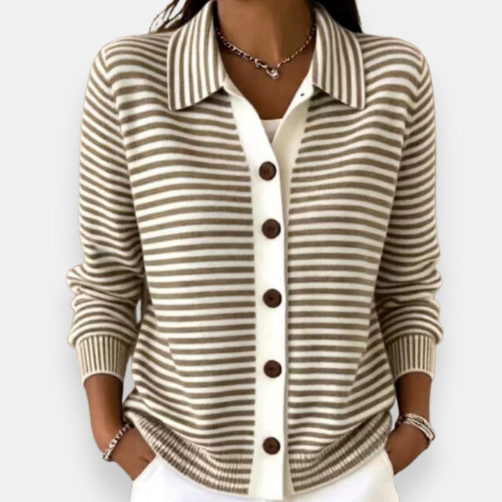Striped Button Cardigan with Ribbed Cuffs 1