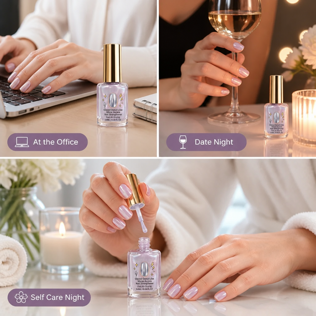 Nail Strengthening Polish with Mirror Lilac Shimmer Finish, Fast Air-Dry, 10ml 5