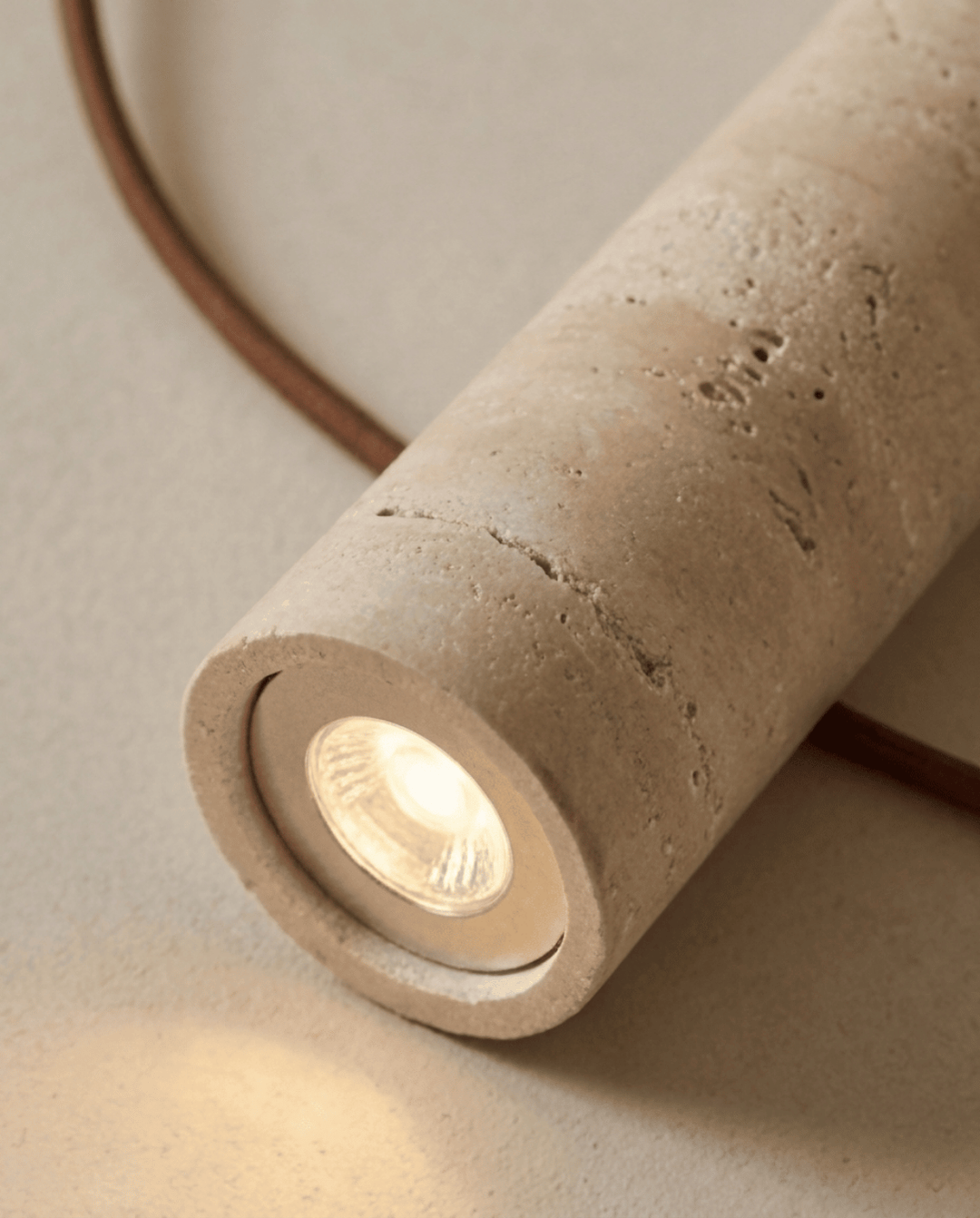 Yellow Travertine Pendant Lamp, Wabi-Sabi Cylinder Design 4