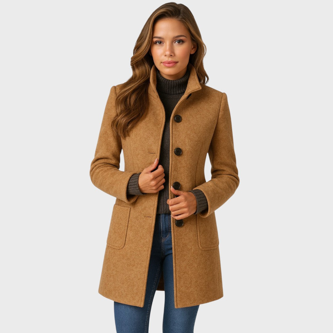 Women's Wool Blend Coat with Structured Collar and Button Front, Tailored Fit 2