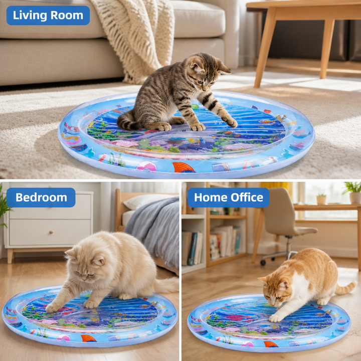 Cat Water Play Mat with Floating Fish - BPA-Free Silicone Cooling Pad 5
