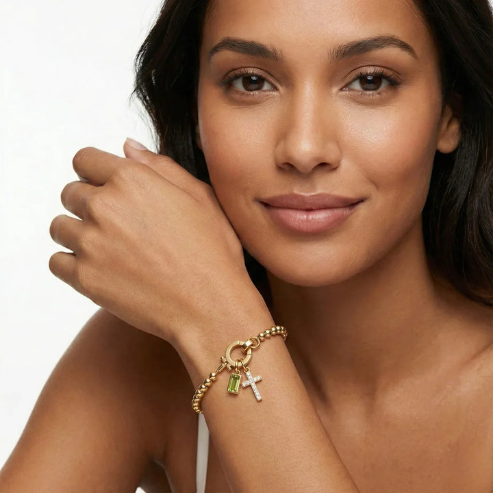 Nova Bead Birthstone Bracelet with Cross Charm 12