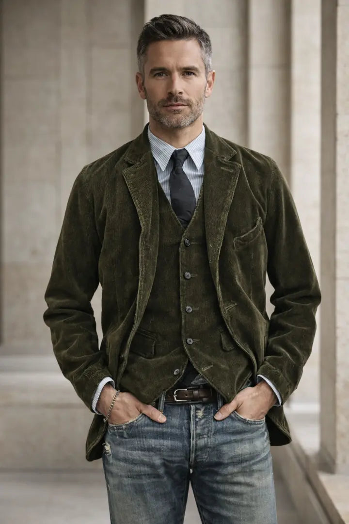Men's Vintage Jacket and Vest Set - Classic Style with a Modern Edge 4
