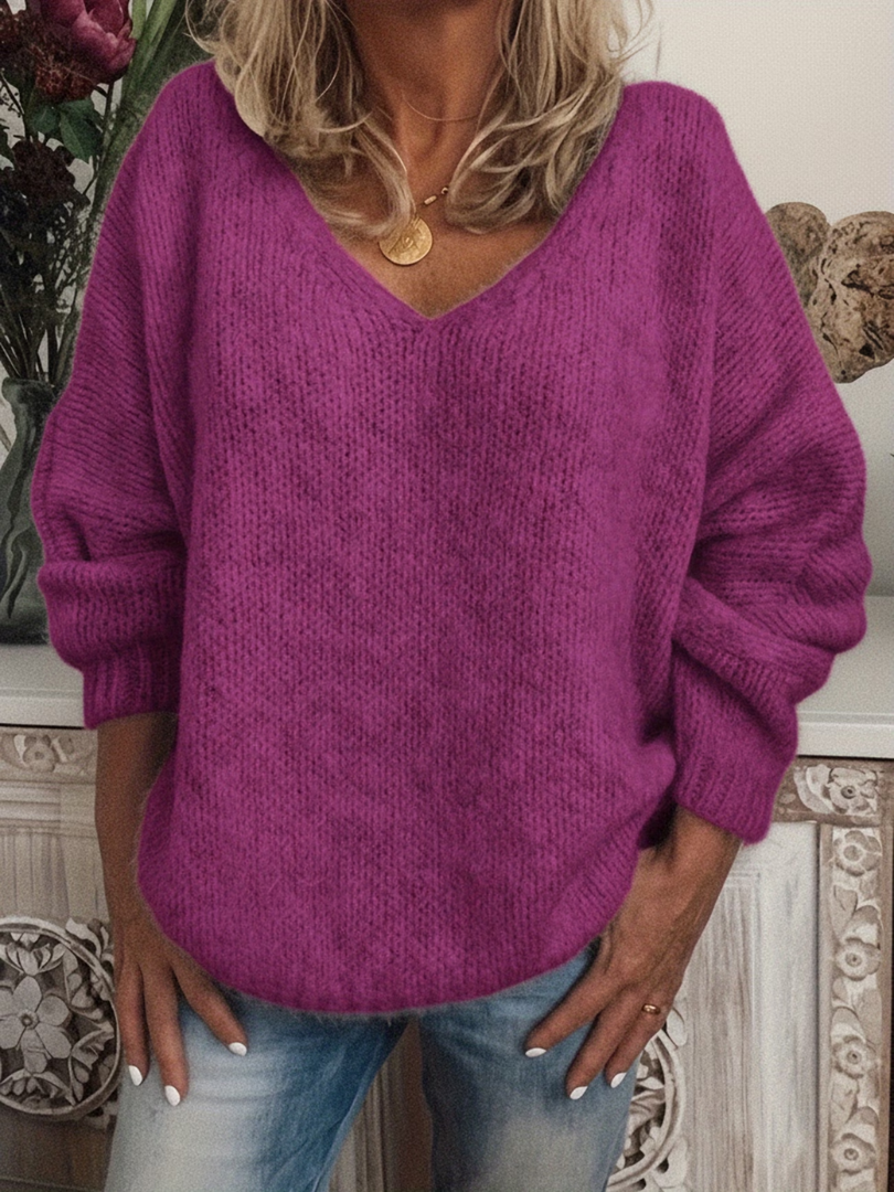 Women's Chunky Knit Sweater with V-Neck, Relaxed Fit, 9 Colors 6