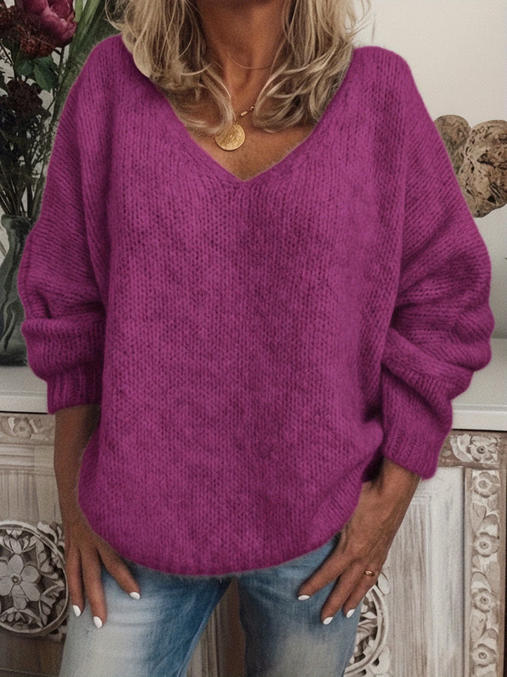 Women's Chunky Knit Sweater with V-Neck, Relaxed Fit, 9 Colors 6