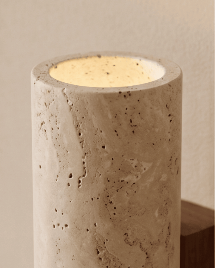 Natural Travertine Stone and Solid Wood Wall Sconce 4