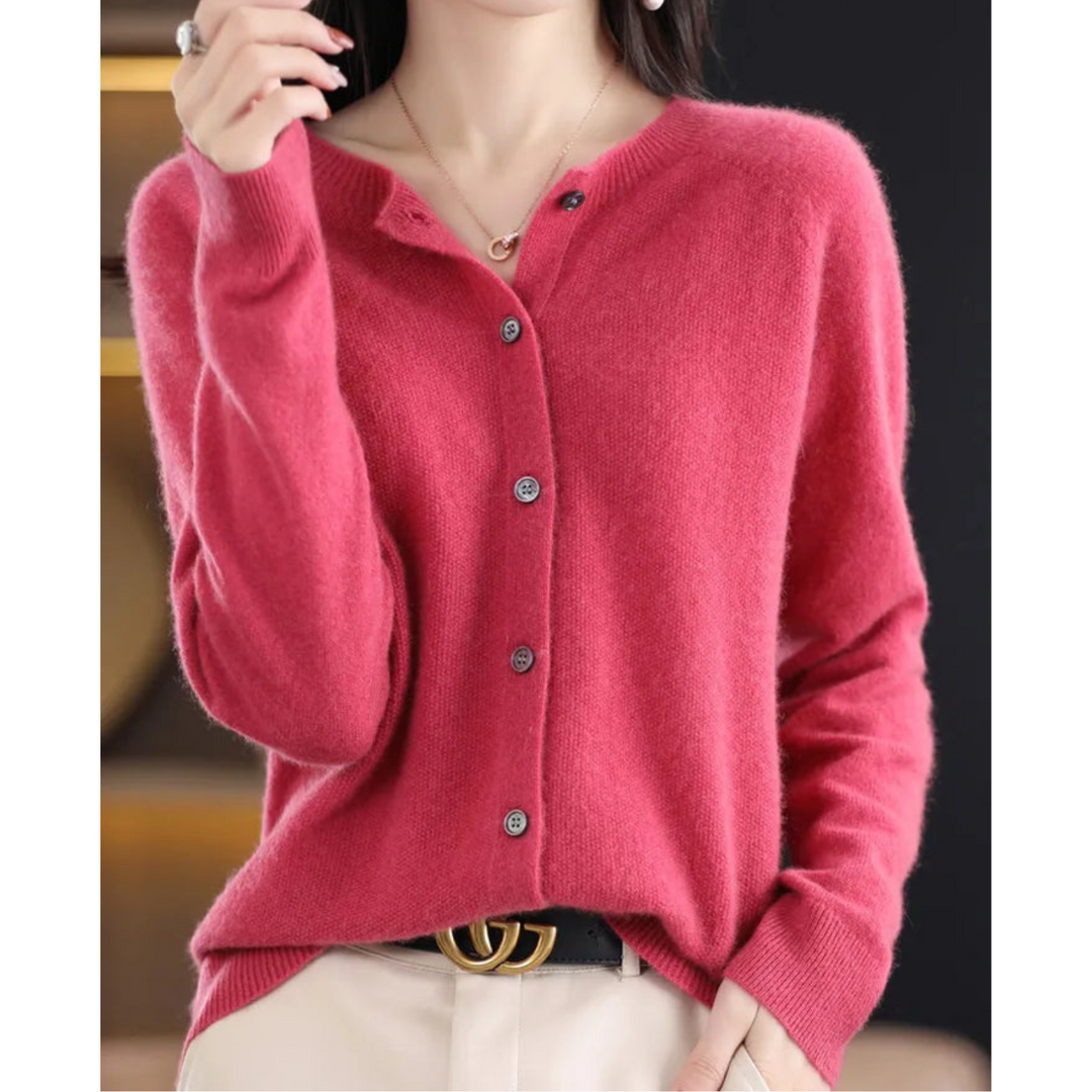 Merino Wool & Cashmere Cardigan for Women - Elegant O-Neck Winter Knit 1