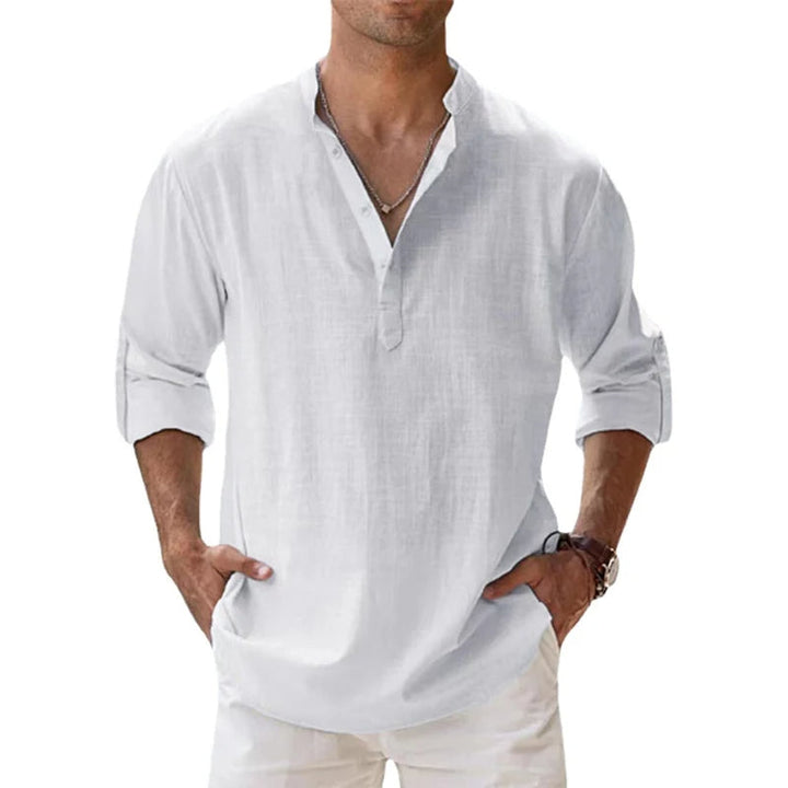 Men's Linen Henley Shirt, Relaxed Fit Button Neck Summer Top 4