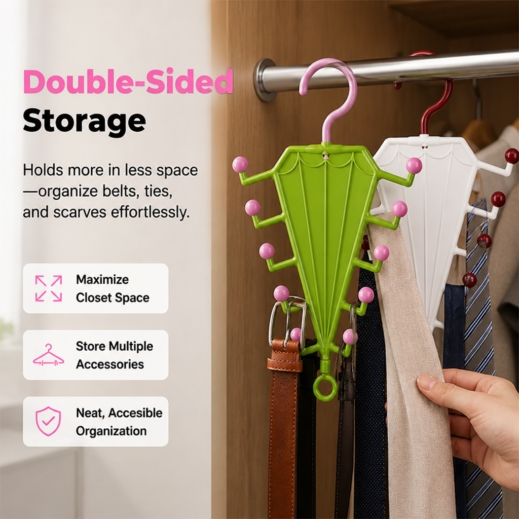 Double-Sided Hanger Rack for Belts, Ties and Scarves, Snag-Free Closet Organizer 1