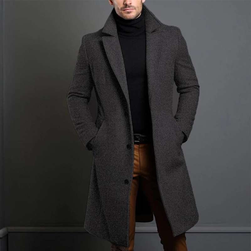 Men's Wool Overcoat – Tailored Longline Winter Coat for Work and City Wear 3