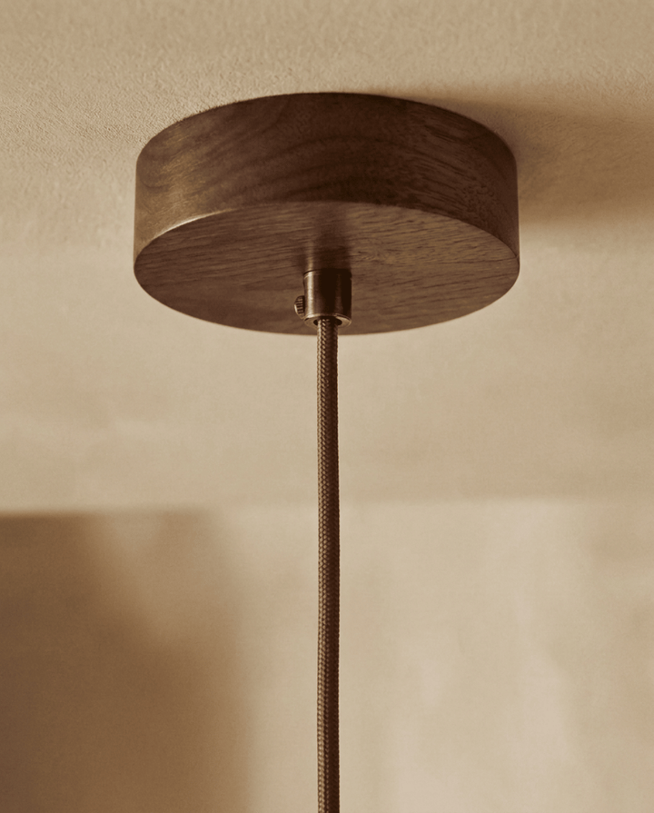 Yellow Travertine Pendant Light with Solid Wood Accent 4
