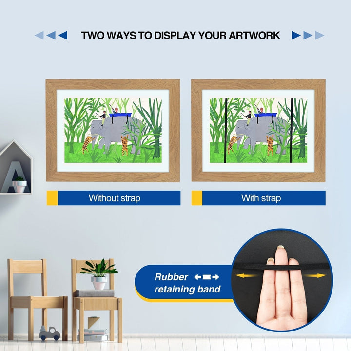 Kids Art Frame with Hinged Opening for A4 Drawings, Holds Up to 150 Pieces, MDF and Tempered Glass 17