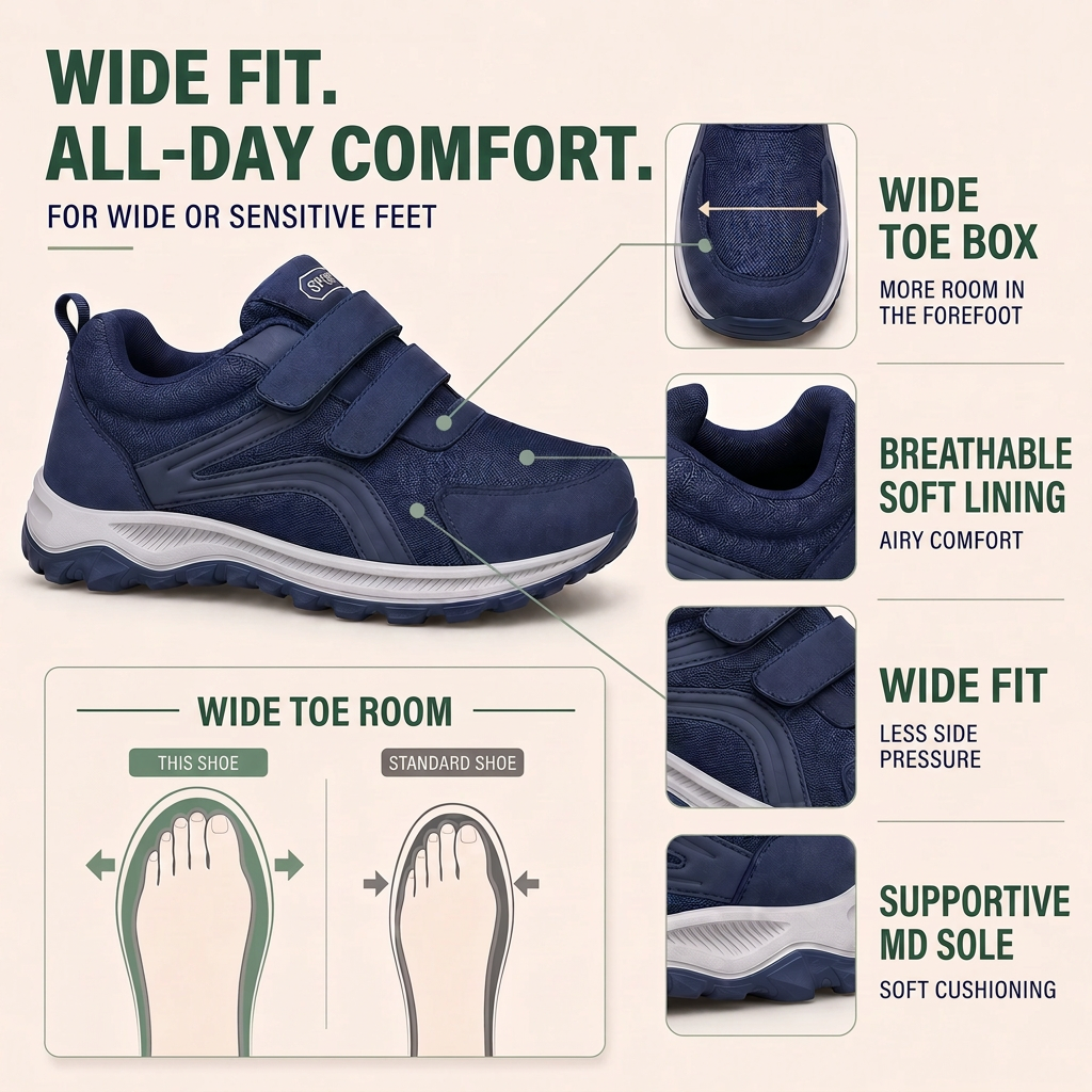 Men's Orthopedic Walking Shoes with Double Hook-and-Loop Straps and Wide Fit 3
