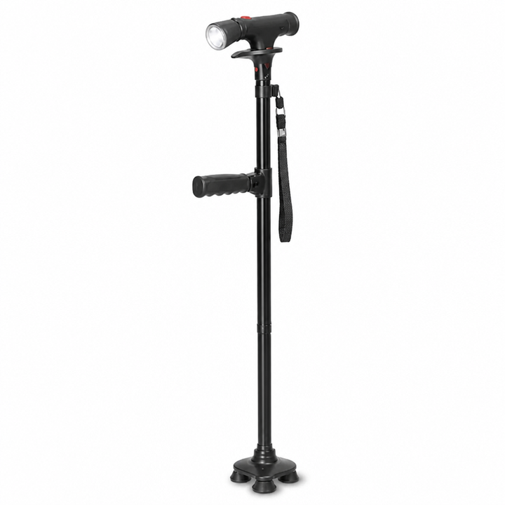 Lightweight Aluminum Folding Walking Cane with 4-Point Base, LED Light & Alarm 5