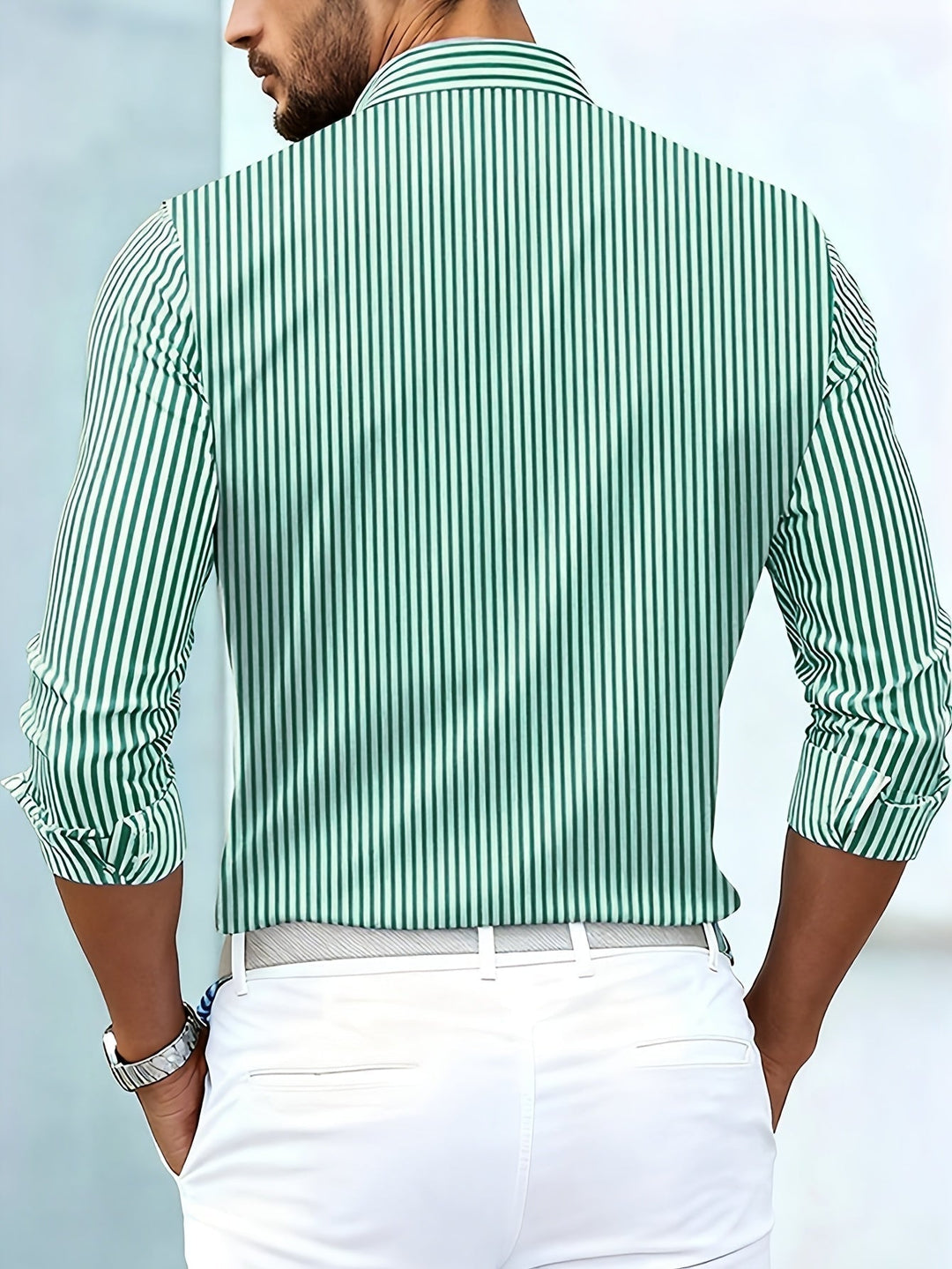 Men's Vintage Striped Long-Sleeve Button-Up Shirt with Worn-In Look 5