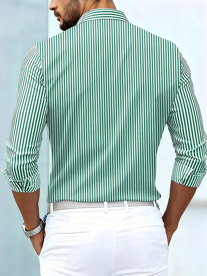 Men's Vintage Striped Long-Sleeve Button-Up Shirt with Worn-In Look 5
