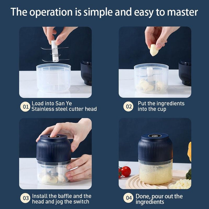 USB Rechargeable Mini Food Chopper with 4 Stainless Steel Blades, 300ml Bowl 6