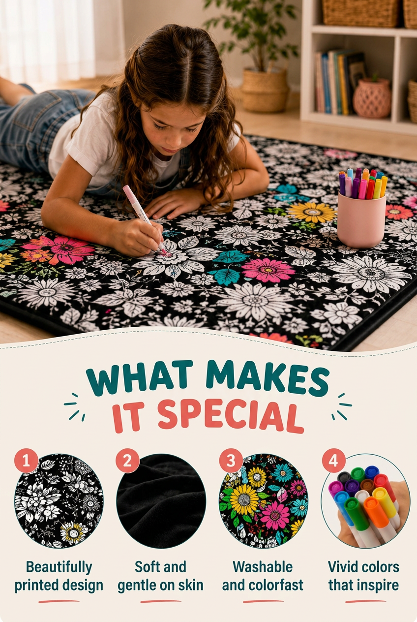 Color-In Cozy Blanket with Fabric Markers, Soft Velvety Throw 6