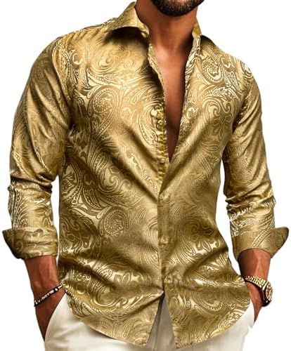 Men's Paisley Jacquard Shirt – Long-Sleeve Style for Weddings & Evening Wear 8