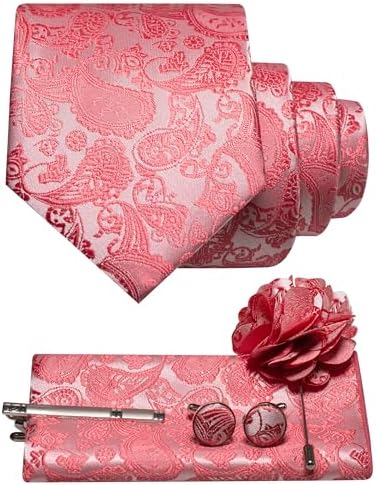 Men's Paisley Tie Set with Pocket Square, Cufflinks, Tie Clip and Lapel Brooch 3