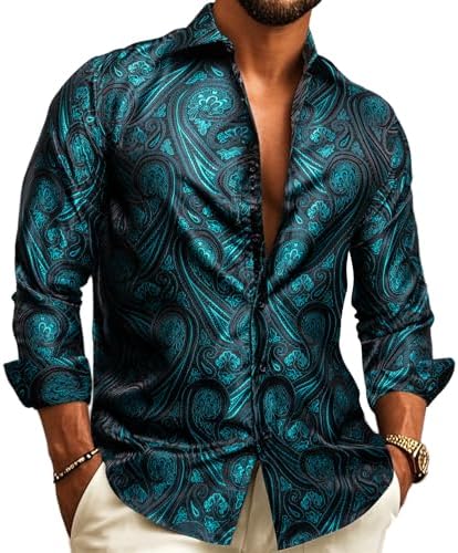 Men's Paisley Jacquard Shirt – Long-Sleeve Style for Weddings & Evening Wear 5