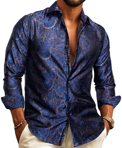 Men's Paisley Jacquard Shirt – Long-Sleeve Style for Weddings & Evening Wear 4