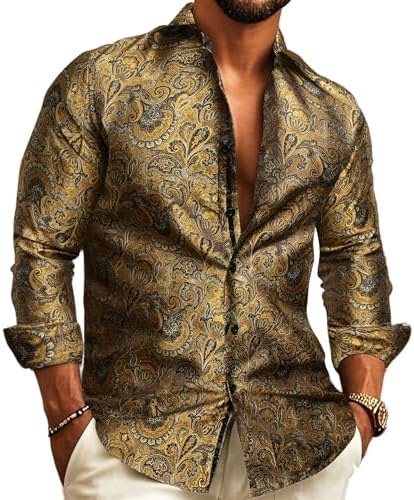 Men's Paisley Jacquard Shirt – Long-Sleeve Style for Weddings & Evening Wear 7