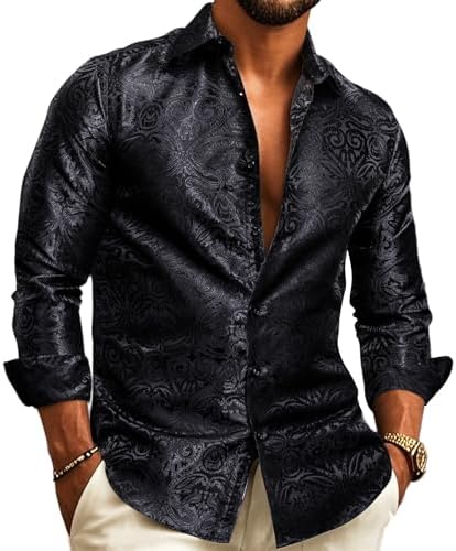 Men's Paisley Jacquard Shirt – Long-Sleeve Style for Weddings & Evening Wear 3