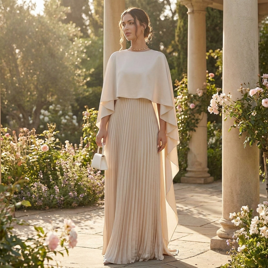 Pleated High Neck Maxi Dress in Flowy Chiffon-Style Fabric 5