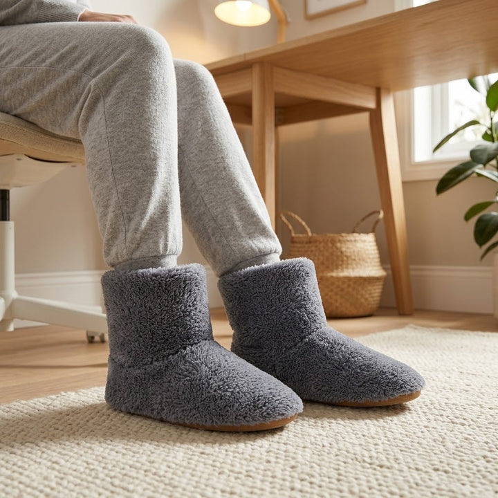 USB Heated Slippers, Ankle-High, Washable, Plush, Non-Slip, Sizes 5-10 1