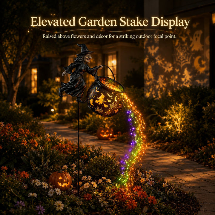 Halloween Witch Cauldron Garden Light with Colorful Glow and Spooky Projections 7