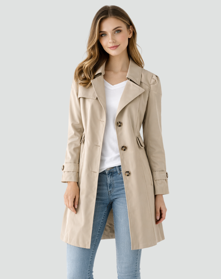 Women's Tailored Trench Coat with Classic Lapel, Mid-Length 2