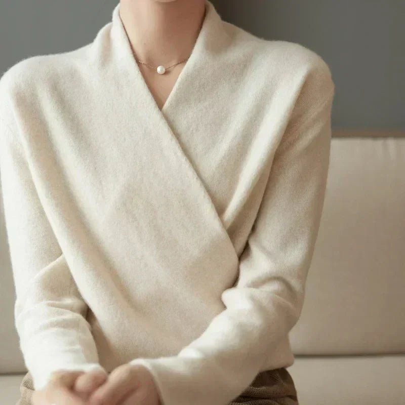 Women's Elegant Cashmere Wrap Front Sweater 11