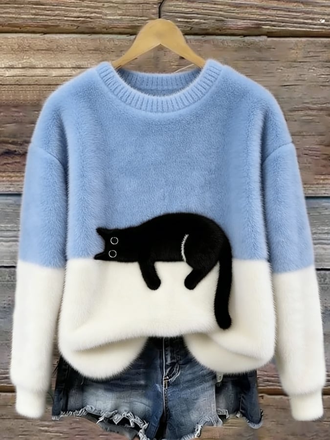 Cat Print Oversized Sweater 2