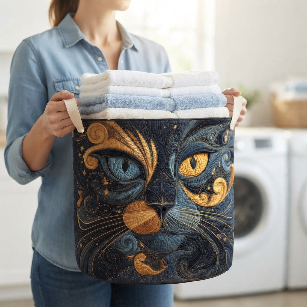 Padded Galaxy Cat Laundry Basket with Handles, Freestanding Fabric Hamper 3