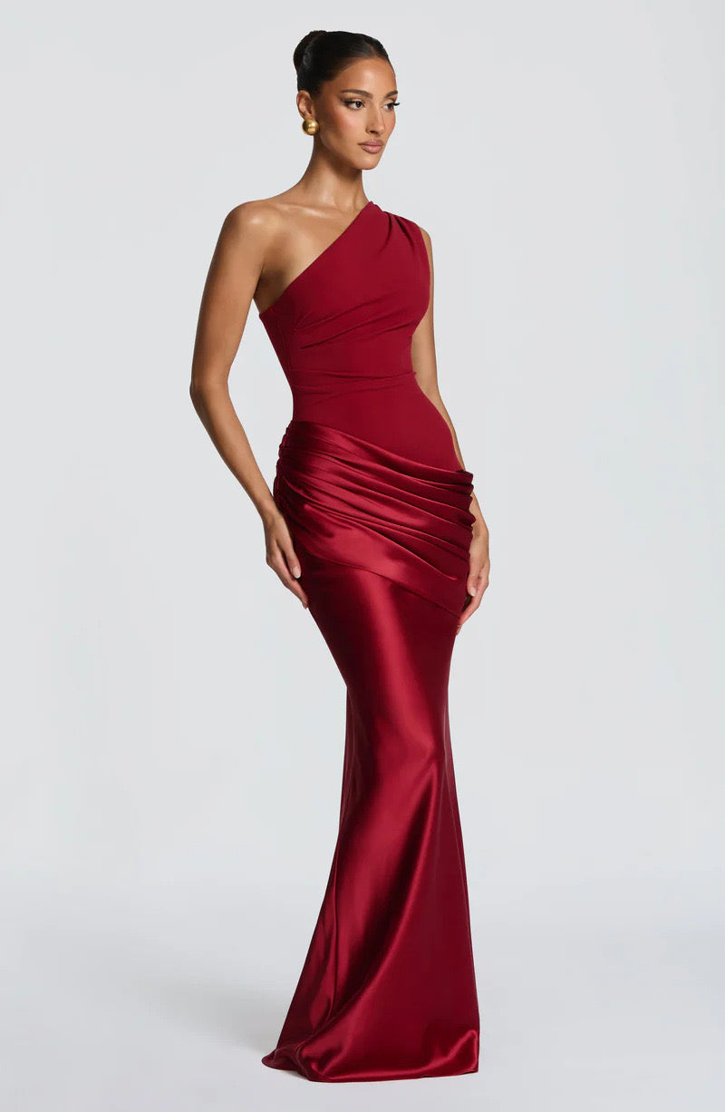 Sidonie One-Shoulder Draped Satin Maxi Dress 22