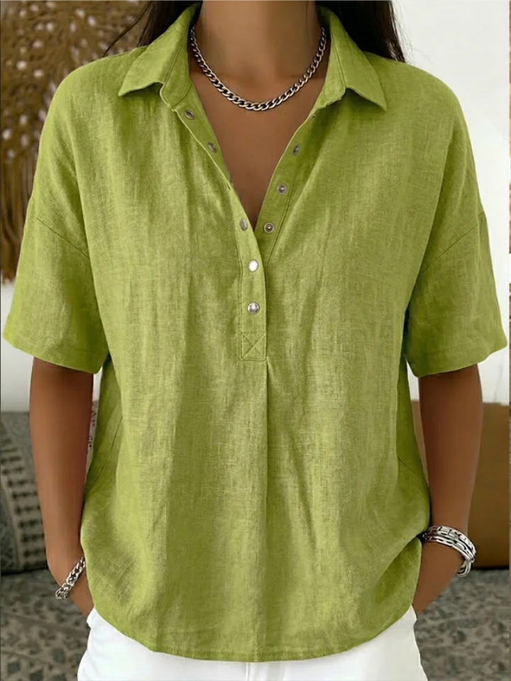 Classic 100% Linen Blouse with Collar and Button Details 4