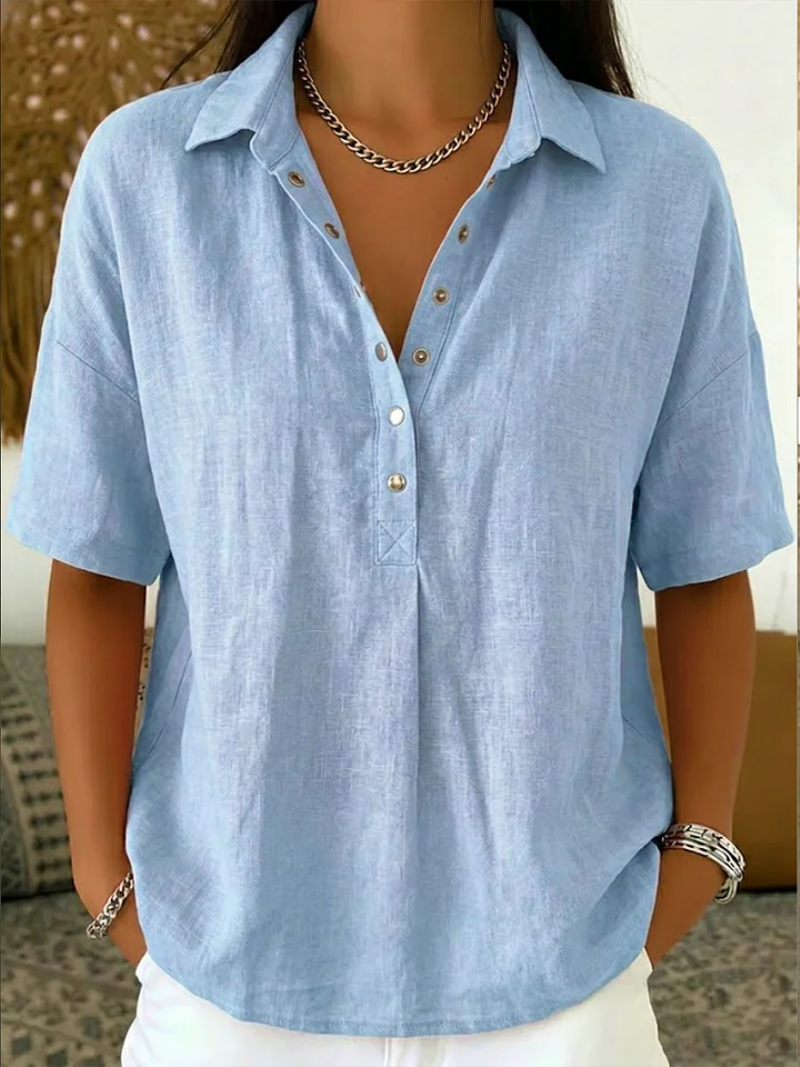 Classic 100% Linen Blouse with Collar and Button Details 3
