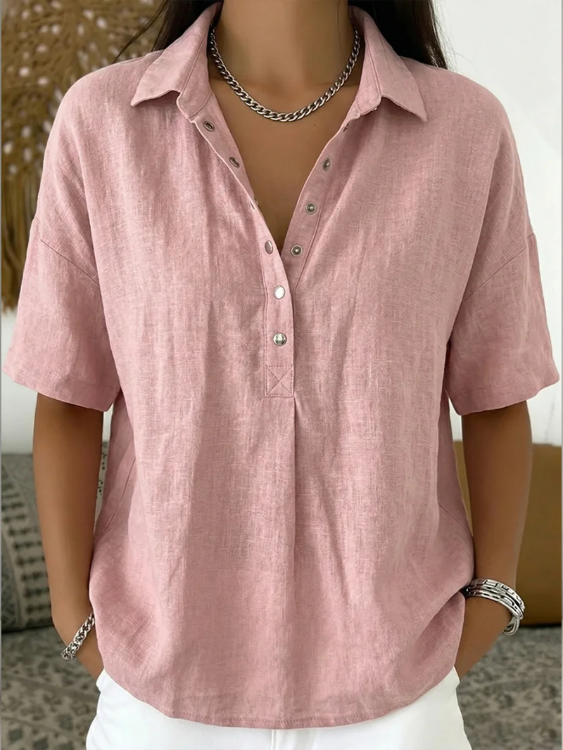 Classic 100% Linen Blouse with Collar and Button Details 5