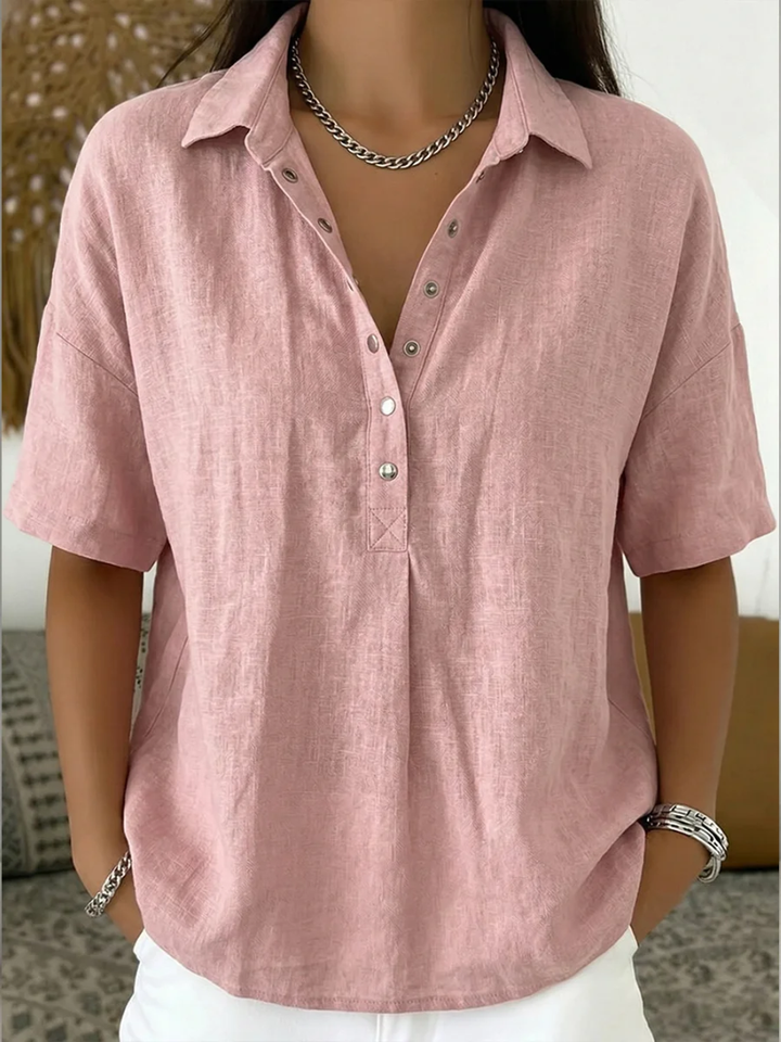 Classic 100% Linen Blouse with Collar and Button Details 5