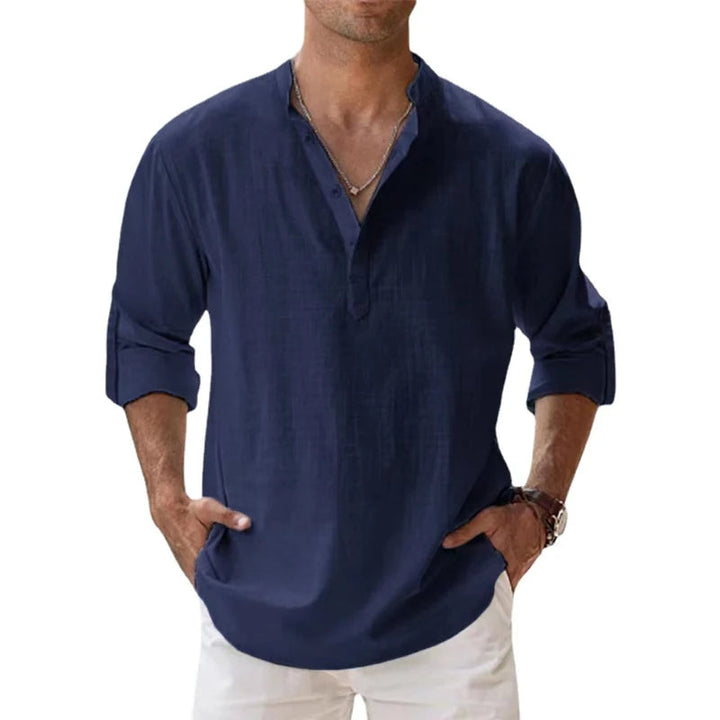 Men's Linen Henley Shirt, Relaxed Fit Button Neck Summer Top 5