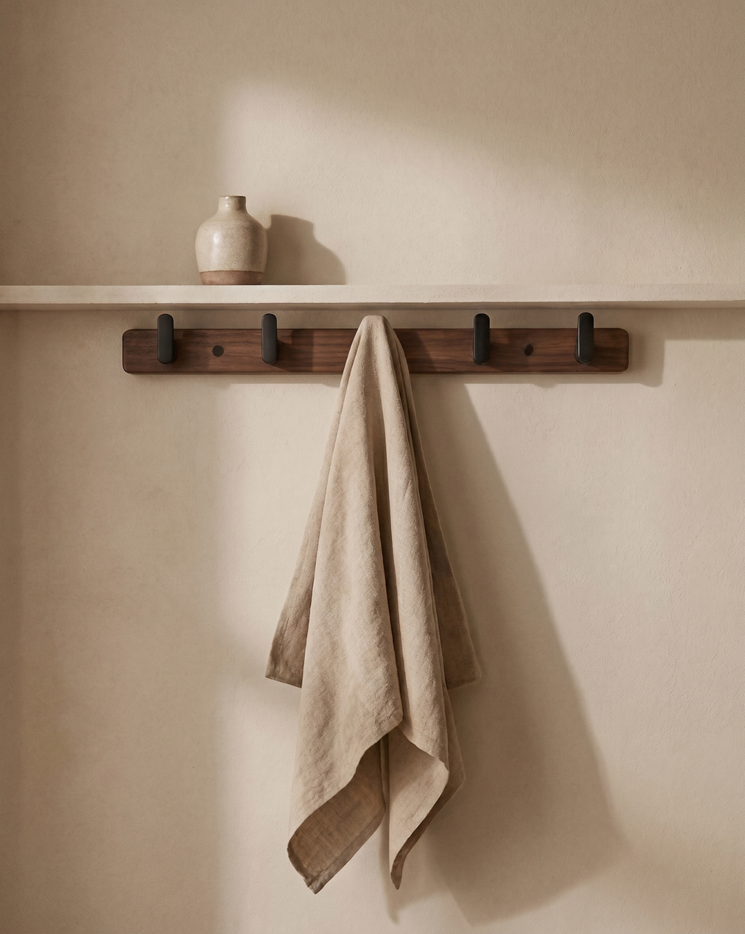 Wall Mounted Wooden Coat Rack with Plastic Hooks, 3 to 6 Hooks 1
