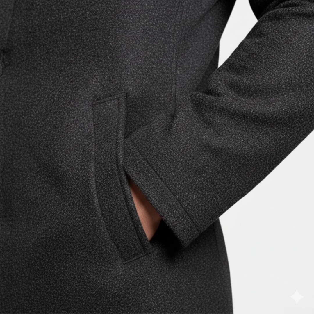 Men's Long Coat with Notch Lapel, Single Button Closure, Modern Slim Fit 8