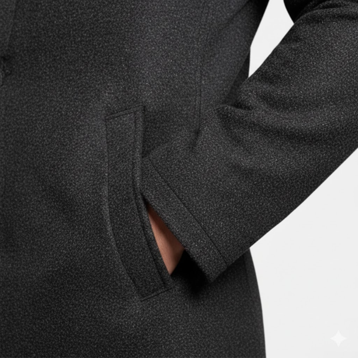 Men's Long Coat with Notch Lapel, Single Button Closure, Modern Slim Fit 8
