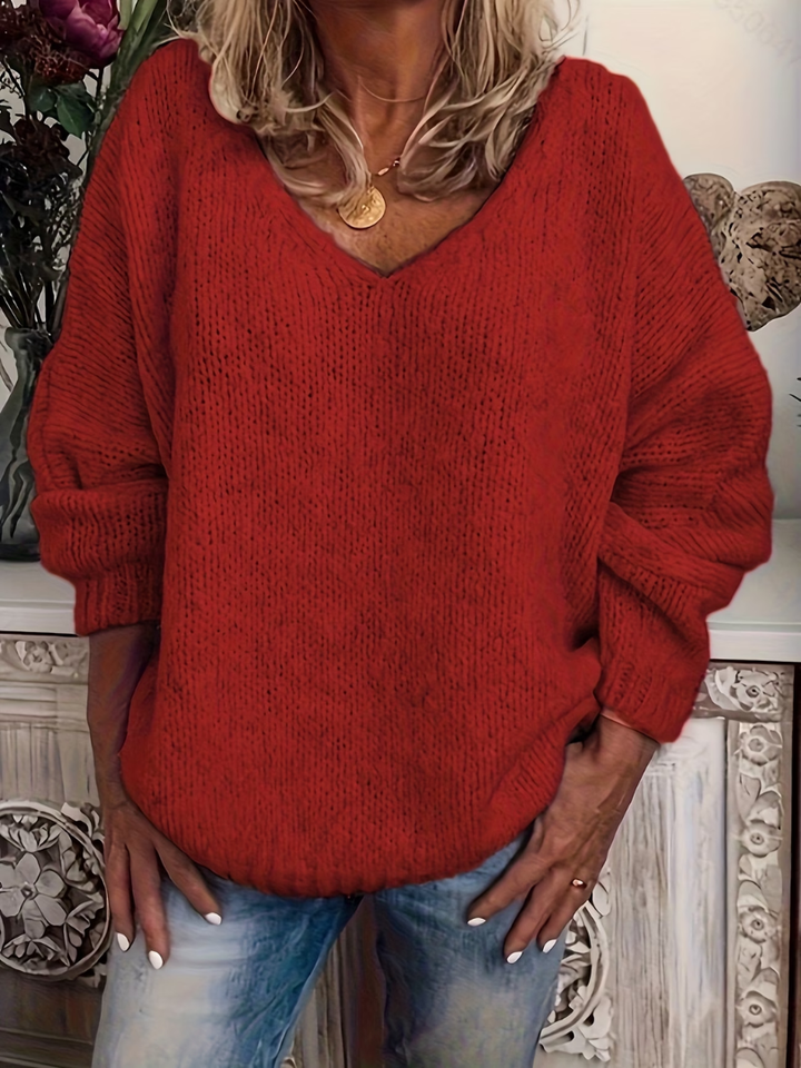 Women's Chunky Knit Sweater with V-Neck, Relaxed Fit, 9 Colors 5