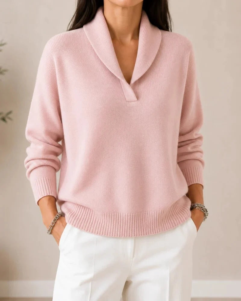 Soft V-Neck Sweater with Shawl Collar 12