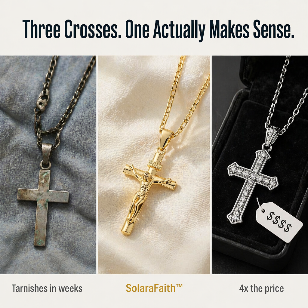 Gold Crucifix Necklace Set with INRI Inscription and Figaro Chain, 2-Pack 5