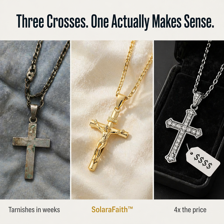 Gold Crucifix Necklace Set with INRI Inscription and Figaro Chain, 2-Pack 5